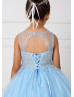 Sky Blue Lace Tulle Keyhole Back Flower Girl Dress